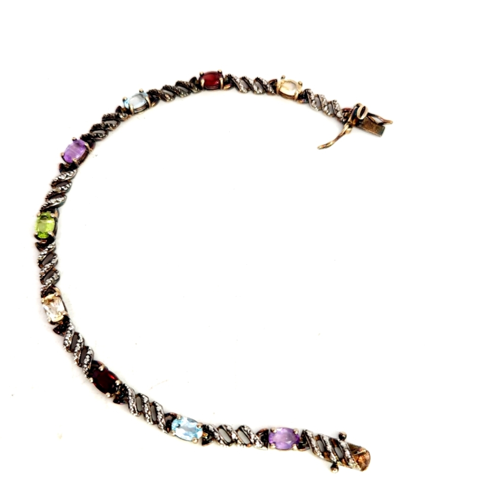 Ross Simons Vintage Gold Vermeil Sterling Silver 925 Multi Gem Bracelet 7.5"